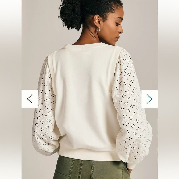 ANTHROPOLOGIE PILCRO WASHED EYELET SWEATSHIRT IVORY SIZE MEDIUM NWT - Picture 2 of 13